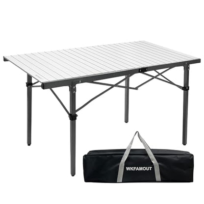 29.9" Tall Folding Camping Table for 2-6 Person, 54.7" Large Aluminum Foldable Roll-up Table Outdoor with Carry Bag for Picnic, Camp, Sturdy, Backyard, Patio - color: Silver