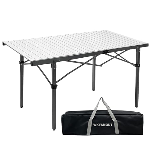 29.9" Tall Folding Camping Table for 2-6 Person, 54.7" Large Aluminum Foldable Roll-up Table Outdoor with Carry Bag for Picnic, Camp, Sturdy, Backyard, Patio - color: Silver