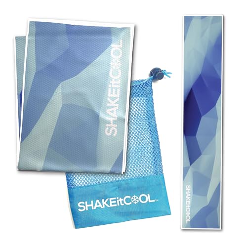 SHAKEitCOOL Original Cooling Towel – Be Cool in Style - Heat Relief, Soft, Lightweight, Sun Protection, Easy Clean - Perfect for Biking, Running, Yoga, Gym, Gardening - Blue Fractal - color: Blue Fractal