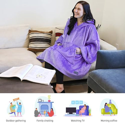 Catalonia Oversized Blanket Hoodie Sweatshirt, Wearable Sherpa Blanket Pullover, Gift for Her - color: Purple