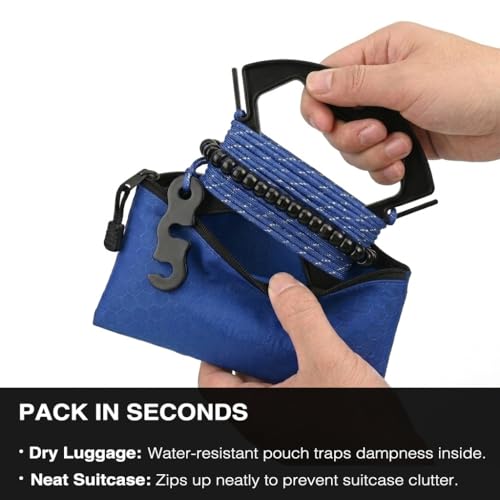 2 Pack Travel Clothesline, No Clothespins Needed - 11.5ft Reflective Cord with 24 Beads, Tangle-Free Cord Winders & Zipper Bags, Portable Laundry Drying Rope for Cruise, Hotel, Camping, RV, Indoor Use