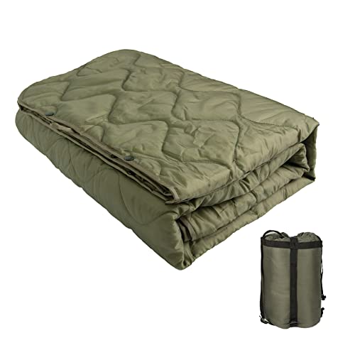 Poncho Liner Military Insulation Blanket Camo with Compression Carry Bag for Outdoors Hiking Jungle Hunting Gear - color: Olive Green (Upgrade Package), size: 1.4Mx2M(4.6x6.6ft)