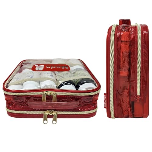 Medium Travel Pill Bottle Organizer, Clear Medicine Bag, 2 Zipper Compartments with Divider and Mesh Pockets, Easy View of Medications, Medical Supplies, and Toiletries, PVC - Red - color: - Pvc Red, size: M (Pack of 1)