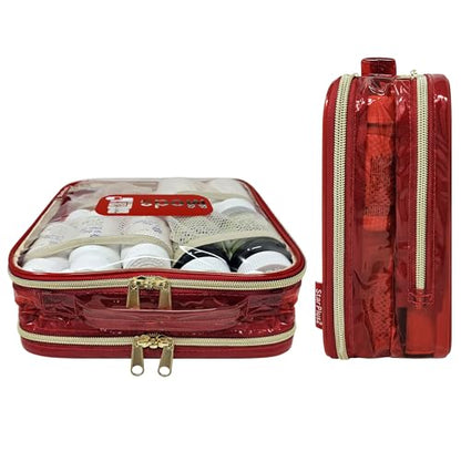 Medium Travel Pill Bottle Organizer, Clear Medicine Bag, 2 Zipper Compartments with Divider and Mesh Pockets, Easy View of Medications, Medical Supplies, and Toiletries, PVC - Red - color: - Pvc Red, size: M (Pack of 1)