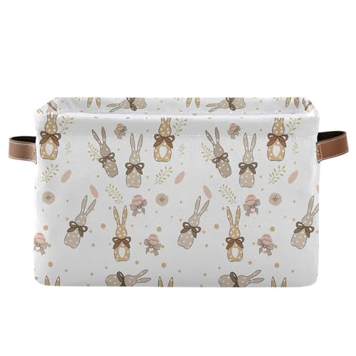 Happy Easter Day Eggs Bunny Storage Basket Fabric Laundry Baskets Easter Rabbit Peeps Spring Flowers Storage Boxes Organizer Bag for Baby Cloth Toy Book Storage Cubes Shelf Closet Bins 16×12×8 Inches - color: Easter day, size: 1 Pack
