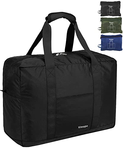 Foldable Travel Duffle Bag with Trolley Sleeve 40L Capacity, Lightweight Packable Travel Duffel Bags with the Keyhole Zipper, Weekender Overnight Nylon Carry on Bag for Men & Women, Black - color: Black