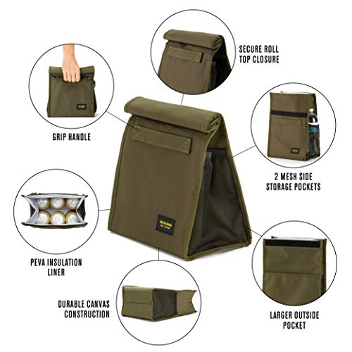2nd Childhood Rolltop Lunch Bag for Work or School – Compact, Foldable & Low Profile Design – Insulated Reusable Bag with Handle – Slim, Durable & Stylish - 3.5L (Green) - color: Green