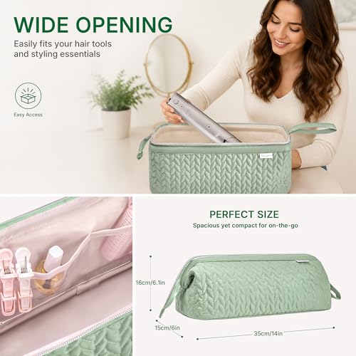 KarSyon Shark Flex Style Case for Airwrap Hair Dryer Brush Revlon Hair Tools Travel Bag Carrying Case Flat Curling Iron Organizer (Sage Green) - color: Sage Green