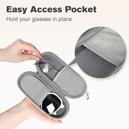 Double Eyeglasses Case, Dual Glasses Sunglasses Organizer with Zipper Closure, Eyewear Storage Box for Men Women Travel - color: Beige