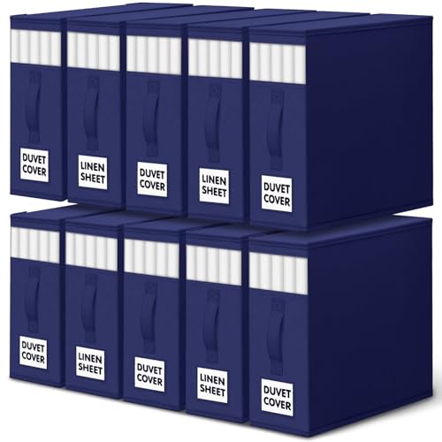 WOWBOX Sheet Organizers and Storage,Closet Bed Sheet Organizer Under Bed Storage and Organization with Label Cards & Clear Window for Bedding Sheets,Duvet Covers,Blankets (10 Pack，Blue) - color: Blue, size: 10 Pack