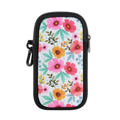 QIUTIMIY Sunglasses Soft Case Zipper Double Eyeglass Case with 2 Compartments 1 Belt Clip - color: White Flower