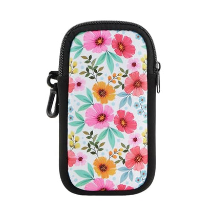 QIUTIMIY Sunglasses Soft Case Zipper Double Eyeglass Case with 2 Compartments 1 Belt Clip - color: White Flower
