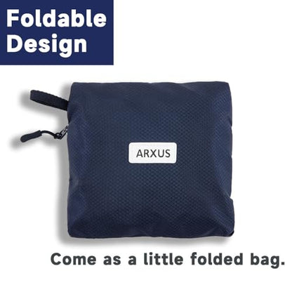 Arxus Foldable Tote Bag for Travel Expandable Lightweight Carry On Luggage 22L Packable Duffle Bag for Traveling - color: Navy Blue