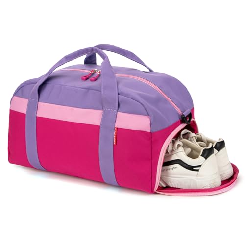 Kids Duffle Bag for Boys or Girls, Fit Sports Practice, or Overnight Travel Weekend (Rose Purple) - color: Rose Purple