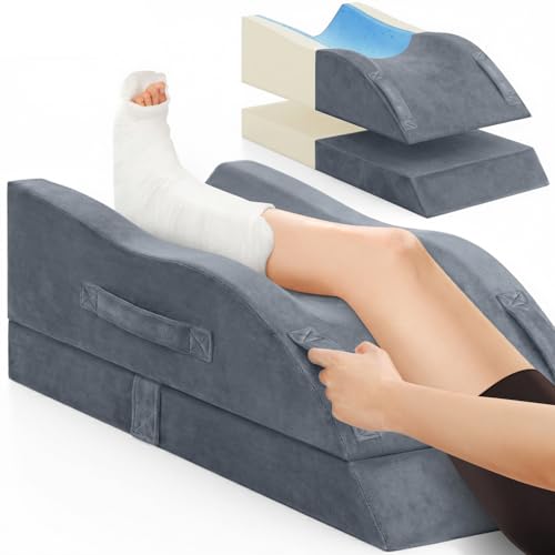 TranquilRelax Leg Elevation Pillows, Wedge Pillow for After Surgery, Memory Foam Leg Support Adjustable, Comfort Care for Back Knee Hip Ankles Pain, Knee Pillow for Sleeping Blood Circulation Grey - color: Grey, size: Single Leg