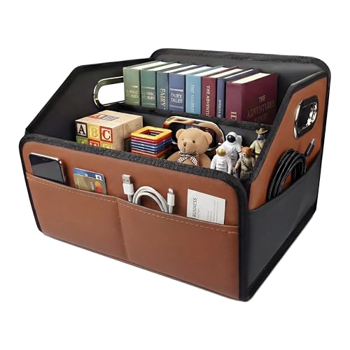 Noaman Car Organizer - 2025 Upgraded Leather Car Storage Organizer for Front Back Seat or Floor with 3 Metal Handles 6 Apartments, Multipurpose Car Organizers and Storage Brown. - color: Brown and Black