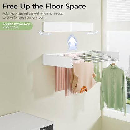 Vikaqi Wall Mounted Clothes Drying Rack 32", Foldable Wall Mount Laundry Rack Folding Indoor, Drying Rack Clothing Collapsible, Hidden Space Saver with Wall Template, 5 Rods, White - color: White, size: 32" Wide