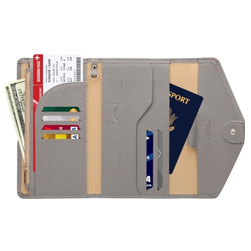 ZOPPEN Mulit-purpose Rfid Blocking Passport Holder Travel Wallet (Ver.4) Passport and Vaccine Card Holder ComboTri-fold Document Organizer Travel Essentials - color: #13 Gray