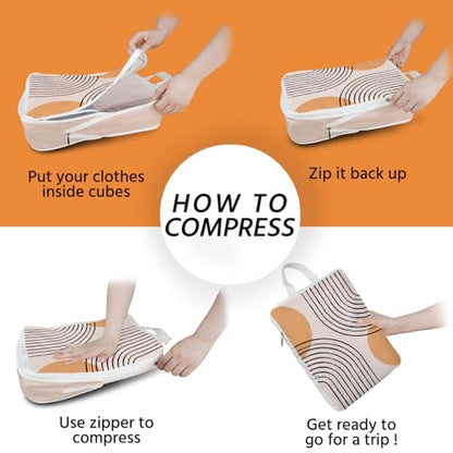 6 Pcs Compression Packing Cubes Waterproof Suitcase Travel Bag Luggage Backpack Organizer Travel Cubes for Packing-Bohemian - color: Bohemian 01