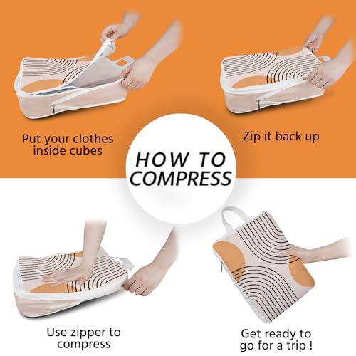 6 Pcs Compression Packing Cubes Waterproof Suitcase Travel Bag Luggage Backpack Organizer Travel Cubes for Packing-Bohemian - color: Bohemian 01