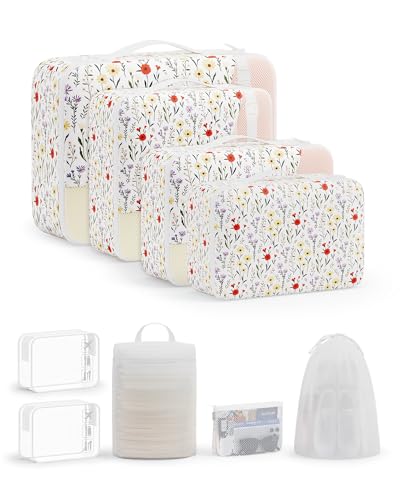 9 Set Packing Cubes for Travel, Gifts for Women Mom,Anti-Tearing Suitcase Organizer,OlarHike Vacation Essentials & Accessories for Cruise Ship - color: 02 Flower