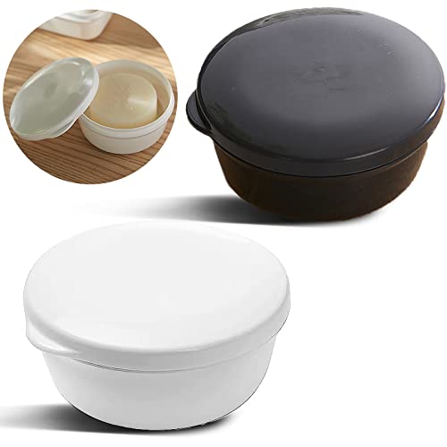 2 Pack Portable Round Soap Dishes, Plastic Soap Container with Lid Leak-Proof Drain Soap Box Holder Soap Container (Black+White) - color: Black+white
