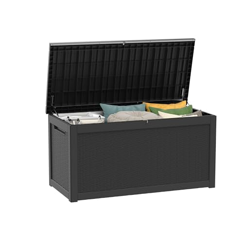 Outdoor Storage Box 325GAL Waterproof Resin Deck Box,Pool Accessories Supplies，UV-Resistant Lockable Package Delivery Bin for Garden Tools,Large Patio Outside Cushions,Chest,Furniture,Black - color: Black, size: 325GAL