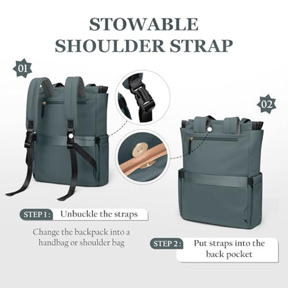 GOLF SUPAGS Convertible Laptop Backpack for Women Casual Daypack Notebook Tote Bag for Work College Travel Leisure (Atrovirens) - color: Atrovirens