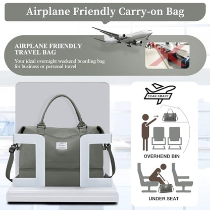 Travel Duffel Bag with Shoes Compartment, Overnight Weekender Bags for Women,Carry on Personal Item Bag,Medium Size - color: A-Olive Green, size: Medium