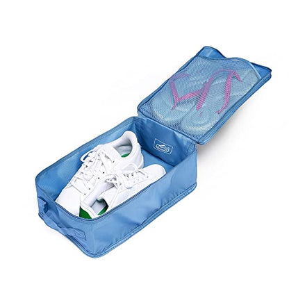 Travel Shoe Bags, Foldable Waterproof Shoe Pouches Organizer-Double Layer (2+2 Seablue Shoebags) - color: Sea Blue, size: 2+2 Packs