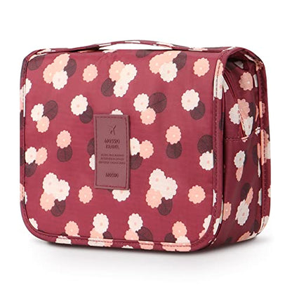 Mossio Hanging Toiletry Bag - Large Cosmetic Makeup Travel Organizer for Men & Women with Sturdy Hook - color: Wine Flower