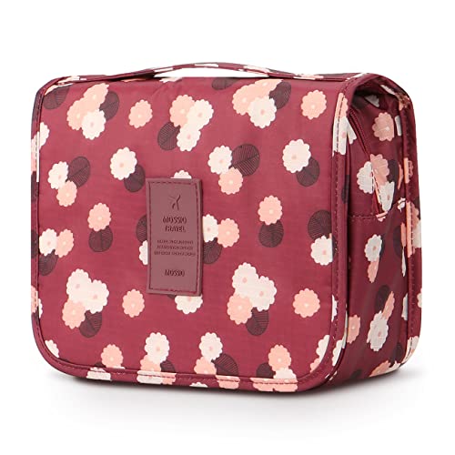 Mossio Hanging Toiletry Bag - Large Cosmetic Makeup Travel Organizer for Men & Women with Sturdy Hook - color: Wine Flower