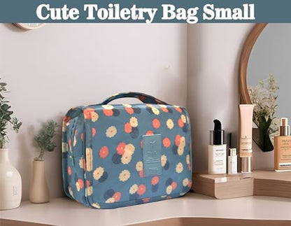 L&FY Hanging Travel Toiletry Bag Women's Cosmetic Organizer Makeup Case Pouch Men's Shaving Kits With Handle (Blue Flower) - color: Blue Flower, size: Compact Size