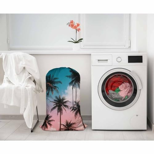 Swono Palm Trees Drawstring Portable Large Capacity Laundry Bags Sunny Day Tropical Aloha Summer Holiday Travel Storage Bags for Apartments Vacations Home, Hawaii, 28x40 Inch - color: Palm Trees