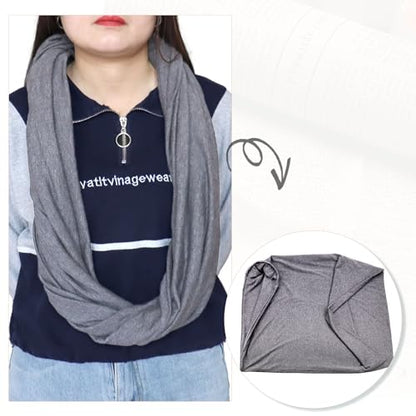 Infinity Scarf with Hidden Pockets Converts to Blanket and Wrap Travel Blanket Tube Scarf Wearable Blankets for Women Perfect for Travel, Grey