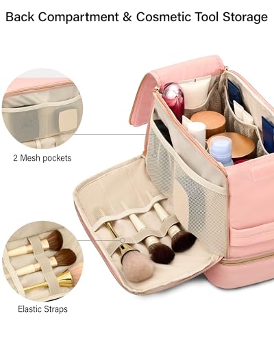 Hanke Travel Toiletry Bag, Lightweight Wide-open Makeup Bag, Dual-Layer Travel Bag for Toiletries Water-Resistant Cosmetic Bags Large Toiletry Bags for Women & Men, Travel Essentials, Pink - color: Pink