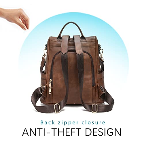 CHERUTY Women Backpack Purse PU Leather Anti-theft Casual Shoulder Bag Fashion Ladies Satchel Bags - color: 1-3 A-brown, size: Medium