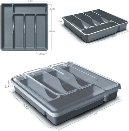Utensil Holder for Countertop with Lid, Plastic Silverware Tray for Drawer (Gark Gray) - color: Gark Gray