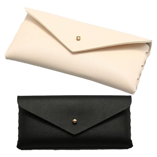 Portable Leather Glasses Case Anti-pressure Glasses Bag Coin Purse Storage Bag Suitable for Men and Women - color: Black and White Set of Two (Buttons)