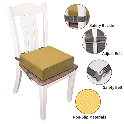 Toddler Booster Seat for Dining Table, PU Washable Double Safe Straps Non-Slip Bottom Booster Seat Dining Toddler, Portable Travel Increasing Cushion (Khaki) - color: Khaki