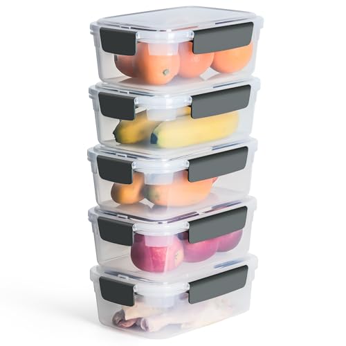 YORY 9 cup Plastic Food Storage Containers with Lids Nestable Freezer Dishwasher Safe Rectangle Meal Prep Container Set,5-Pack - size: 9 cups