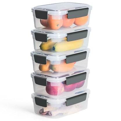 YORY 9 cup Plastic Food Storage Containers with Lids Nestable Freezer Dishwasher Safe Rectangle Meal Prep Container Set,5-Pack - size: 9 cups