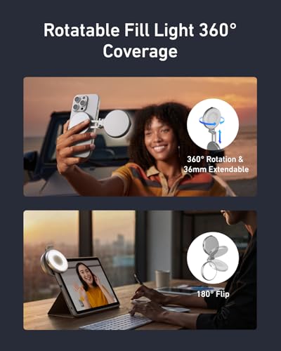 TELESIN C03 Magnetic Selfie Light, Phone Light Compatible with iPhone Magsafe, CRI97 360° LED Selfie Ring Fill Light with Mirror for Selfies/Photography/TikTok/Zoom Calls/Video Conference - color: Silver