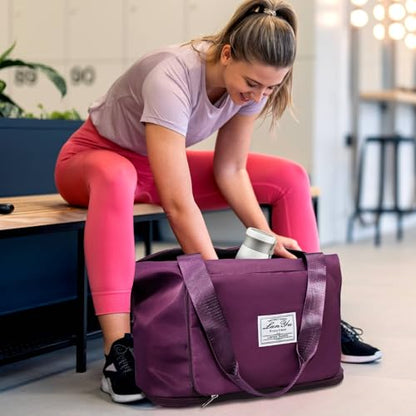 Ranslen Large Capacity Folding Travel Bag,Expansion Travel Duffel Bag with Dry and Wet Separation Portable Travel Duffel Bag - color: Fuchsia