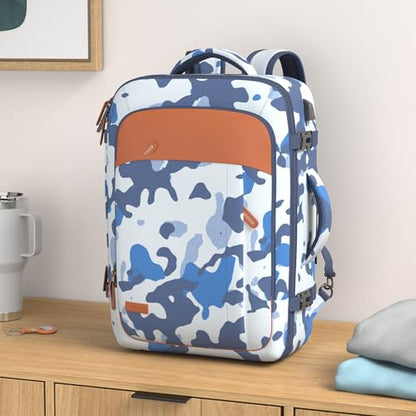 Lumesner Carry on Travel Backpacks, Extra Large 40L Flight Approved for Men & Women,Expandable Suitcase backpack (Camouflage Blue(Backpack With 4 Packing Cubes)) - color: Camouflage Blue