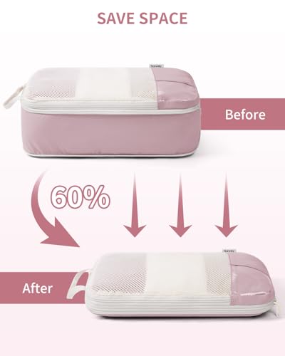 Narwey 6 Set Compression Packing Cubes for Travel Kids Women, Lightweight Packing Organizers Bag for Carry on Luggage Suitcase Duffle Bags (Pink) - color: Pink