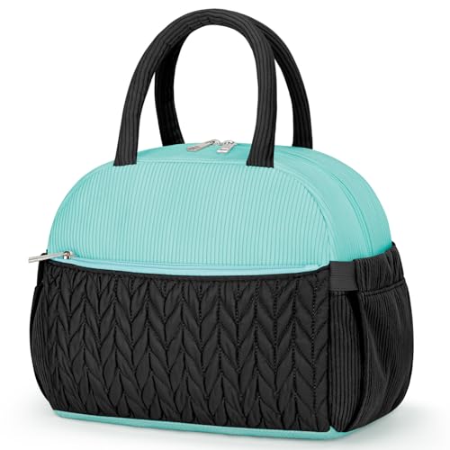 KUBYA Lunch Box for Women, Cute Grids Corduroy Insulated Lunch Bag Women Reusable Work Simple Adults Large Lunch Boxes Tote Bag Men Cooler Bag - color: B-Black Blue, size: Medium - 10L