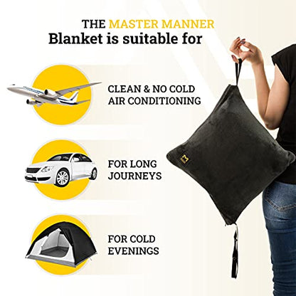 Travel Blanket Airplane Compact with Hoodie – 2in1 Airplane Travel Accessories from Plane Blanket to Travel Pillow with Luggage Strap, Soft Handle & Secure Pocket - color: Grey, size: 62x41''