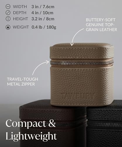 TAWBURY Single Watch Case - Genuine Top-Grain Leather Watch Box for Men & Women with Metal Zipper and Extra Wide Pillow for Large Watches (Taupe) - color: Taupe