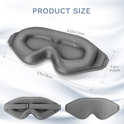 FlyCoco 99% Fully Block Out Light Eye Sleep Mask, 3D Deep Contoured Eyes Cover Zero Pressure, Long Lash Extension Eyes Mask with Adjustable Straps for Sleeping Travel Home Nap Rest Women Men (Grey) - color: Grey